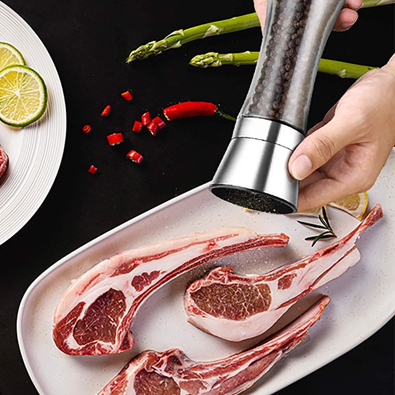 Herda Salt and Pepper Grinder - Refillable 304 Brushed Stainless Steel Shaker - Adjustable Ceramic Sea Salt & Pepper Grinder - Tall Glass Salt- Pepper Mill & Salt Mill (2Pcs) - Image 3